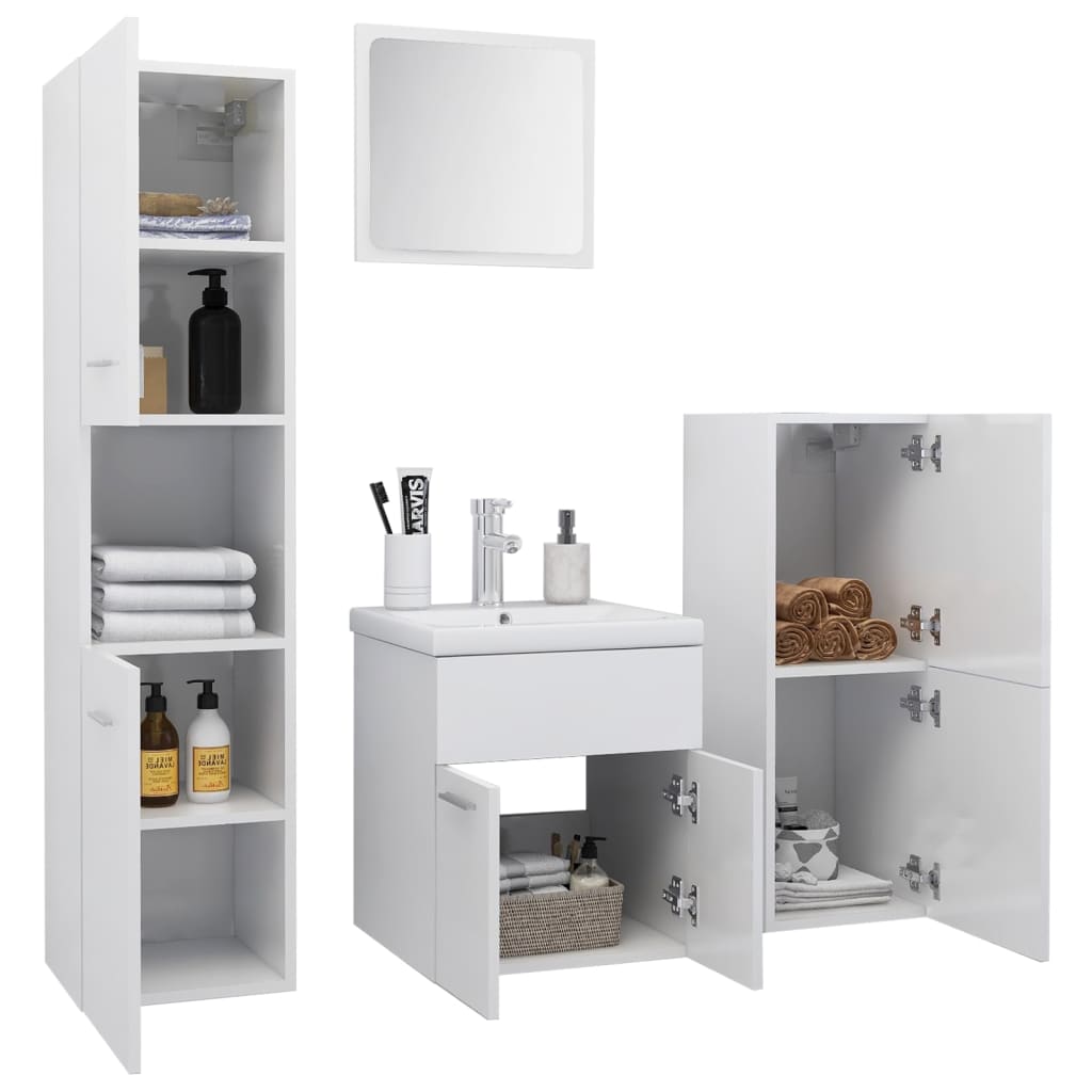 vidaXL Bathroom Furniture Set High Gloss White Engineered Wood