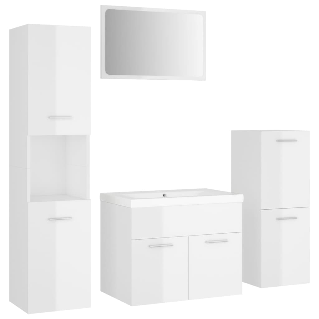 vidaXL Bathroom Furniture Set High Gloss White Engineered Wood