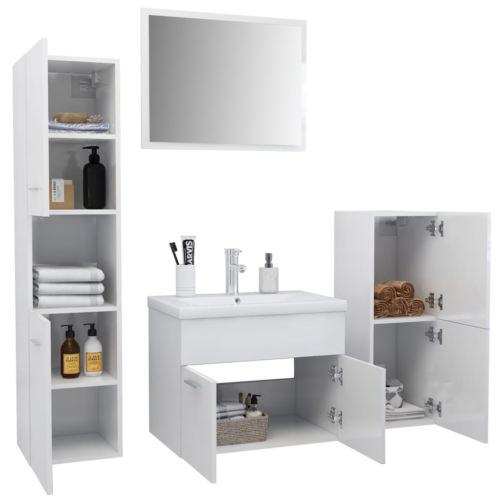 vidaXL Bathroom Furniture Set High Gloss White Engineered Wood