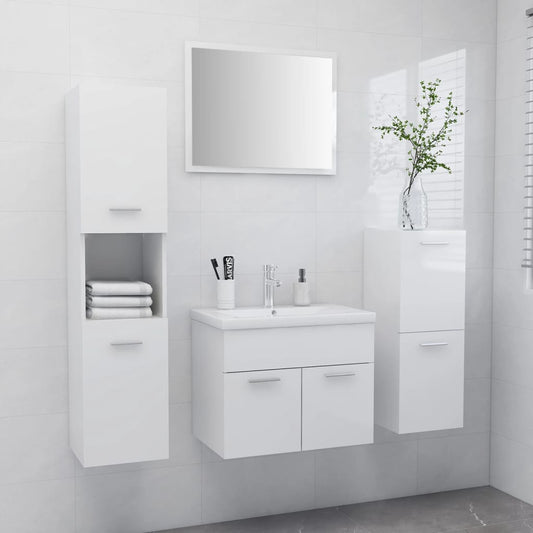 vidaXL Bathroom Furniture Set High Gloss White Engineered Wood