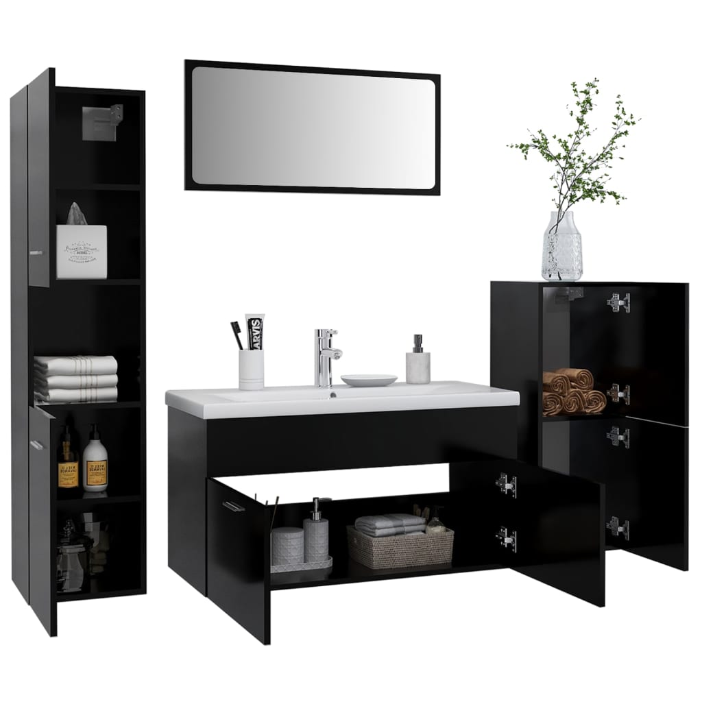 vidaXL Bathroom Furniture Set Black Engineered Wood