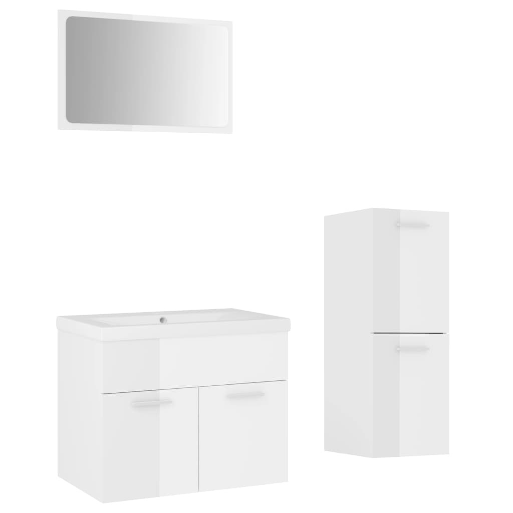 vidaXL Bathroom Furniture Set High Gloss White Engineered Wood