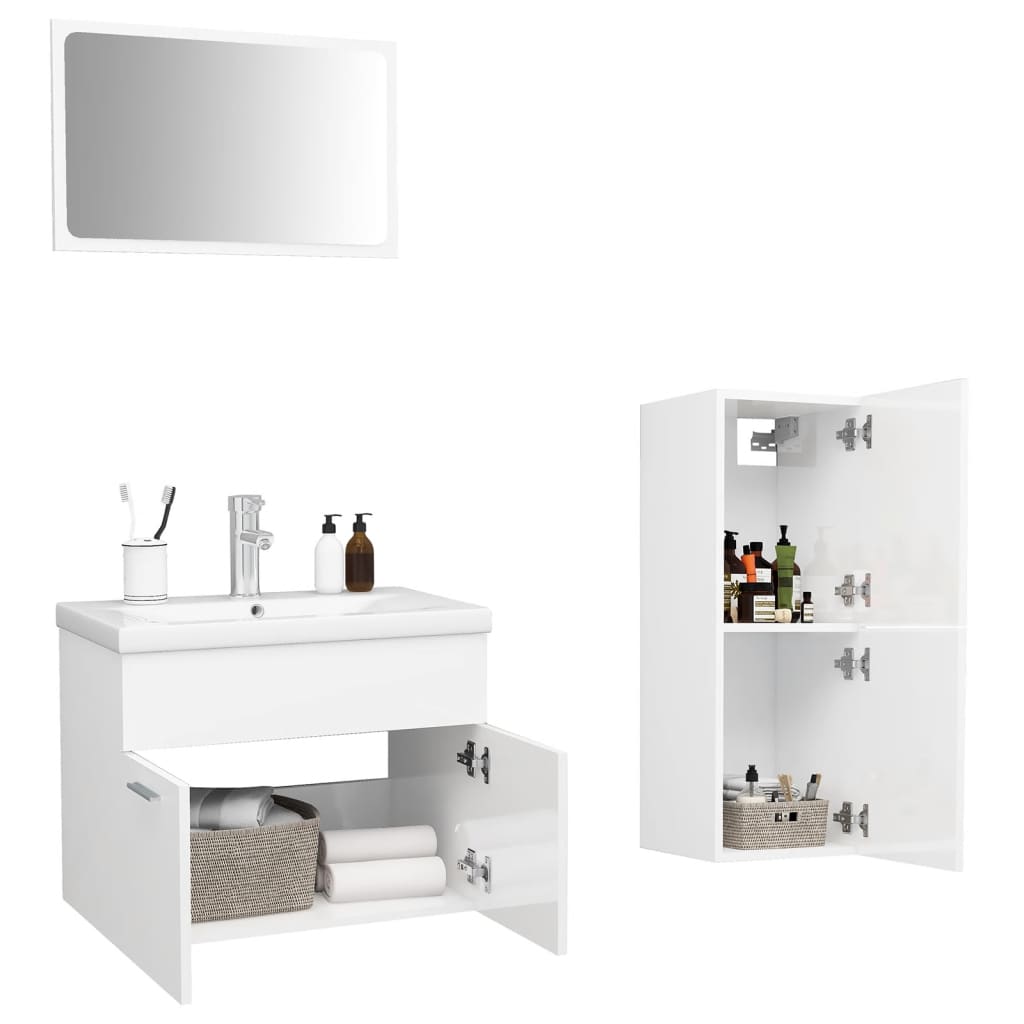 vidaXL Bathroom Furniture Set High Gloss White Engineered Wood