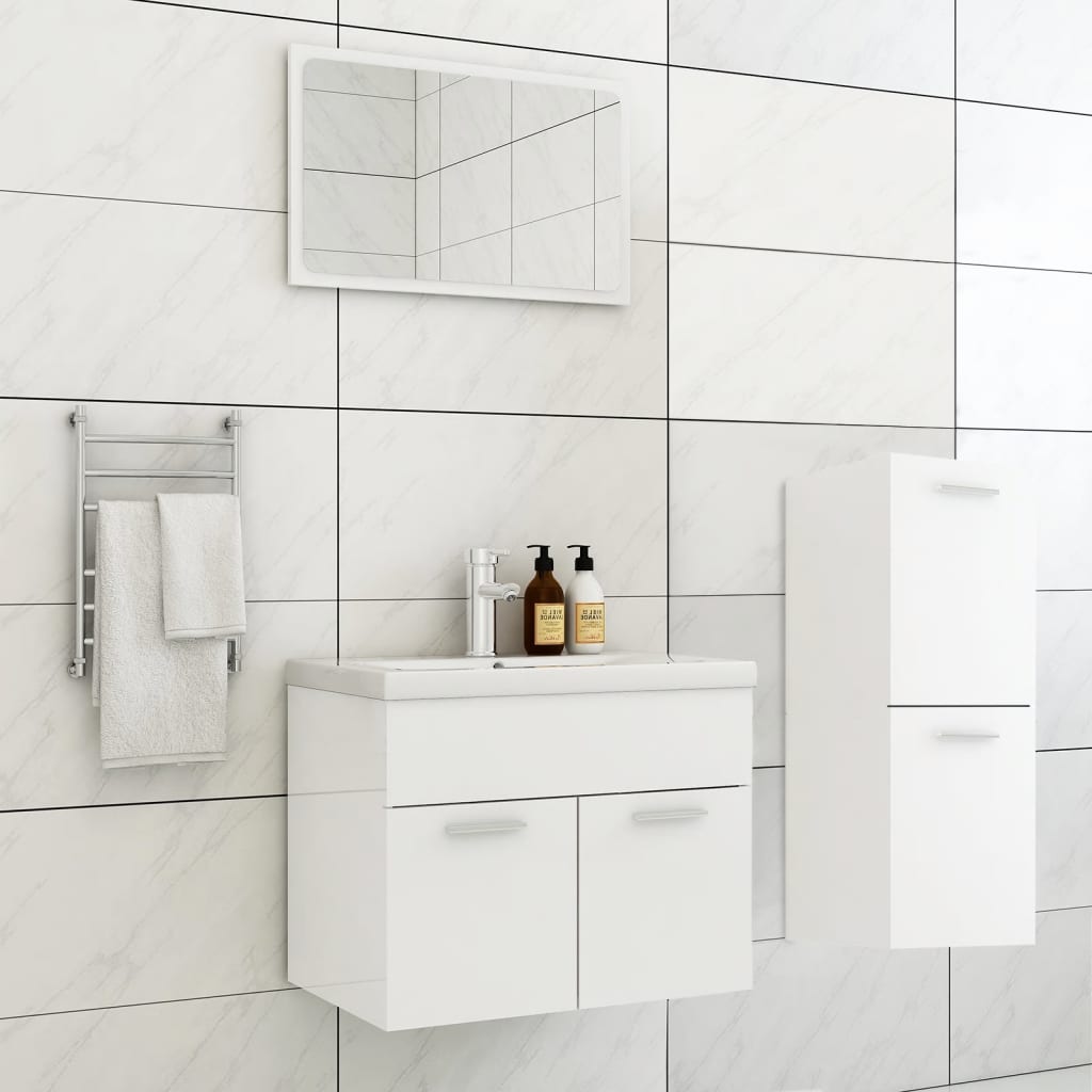 vidaXL Bathroom Furniture Set High Gloss White Engineered Wood