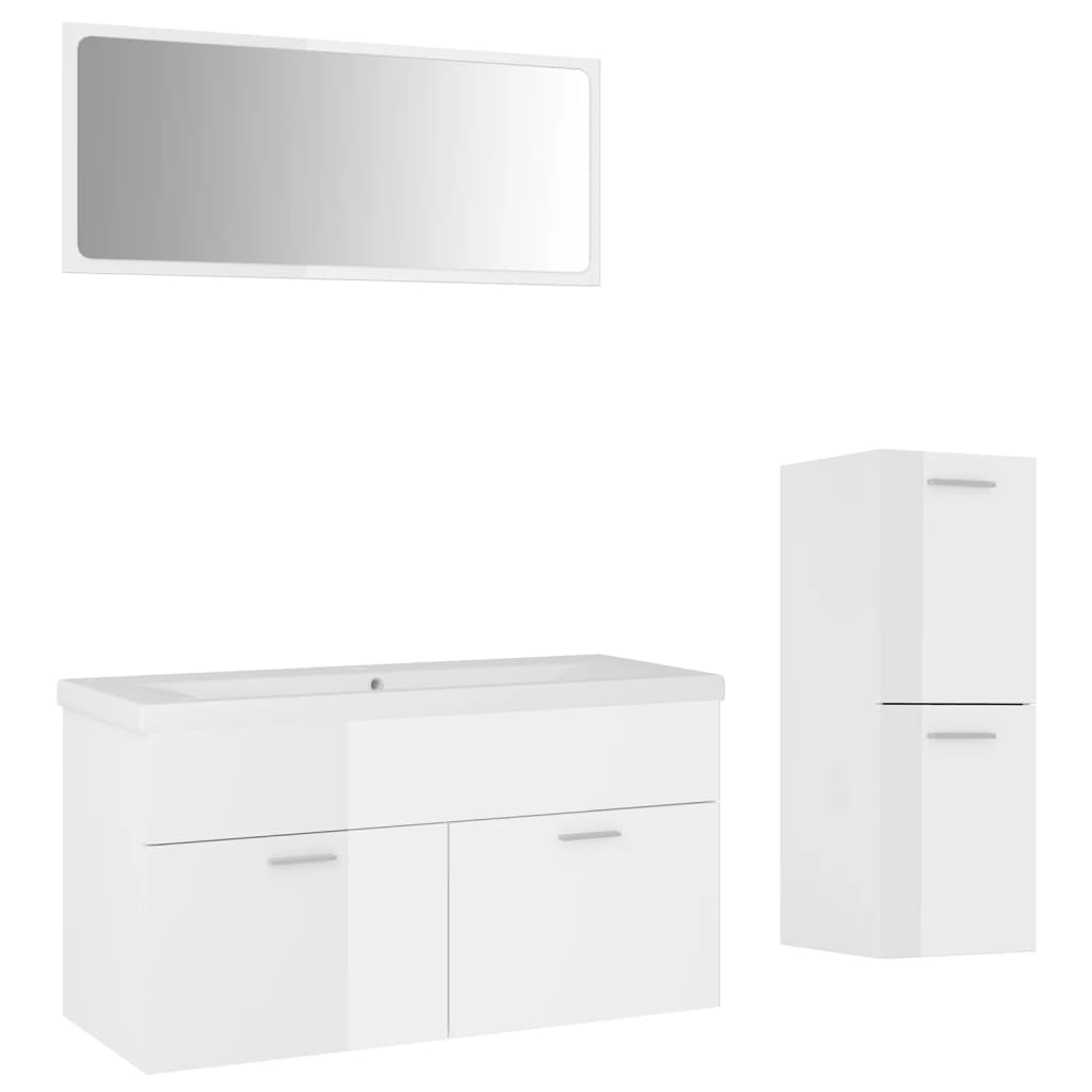 vidaXL Bathroom Furniture Set High Gloss White Engineered Wood