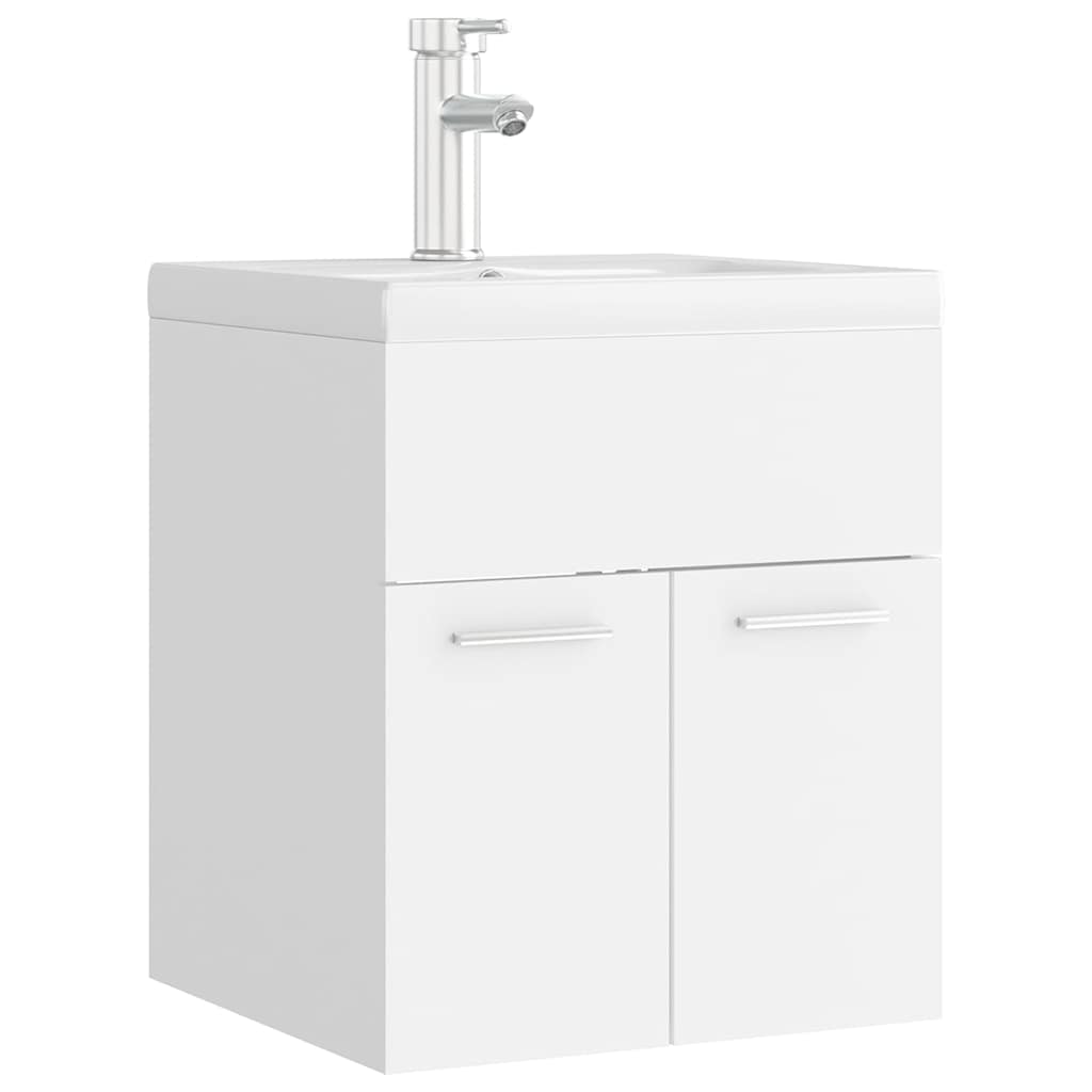 Sink Cabinet with Built-in Basin White Engineered Wood