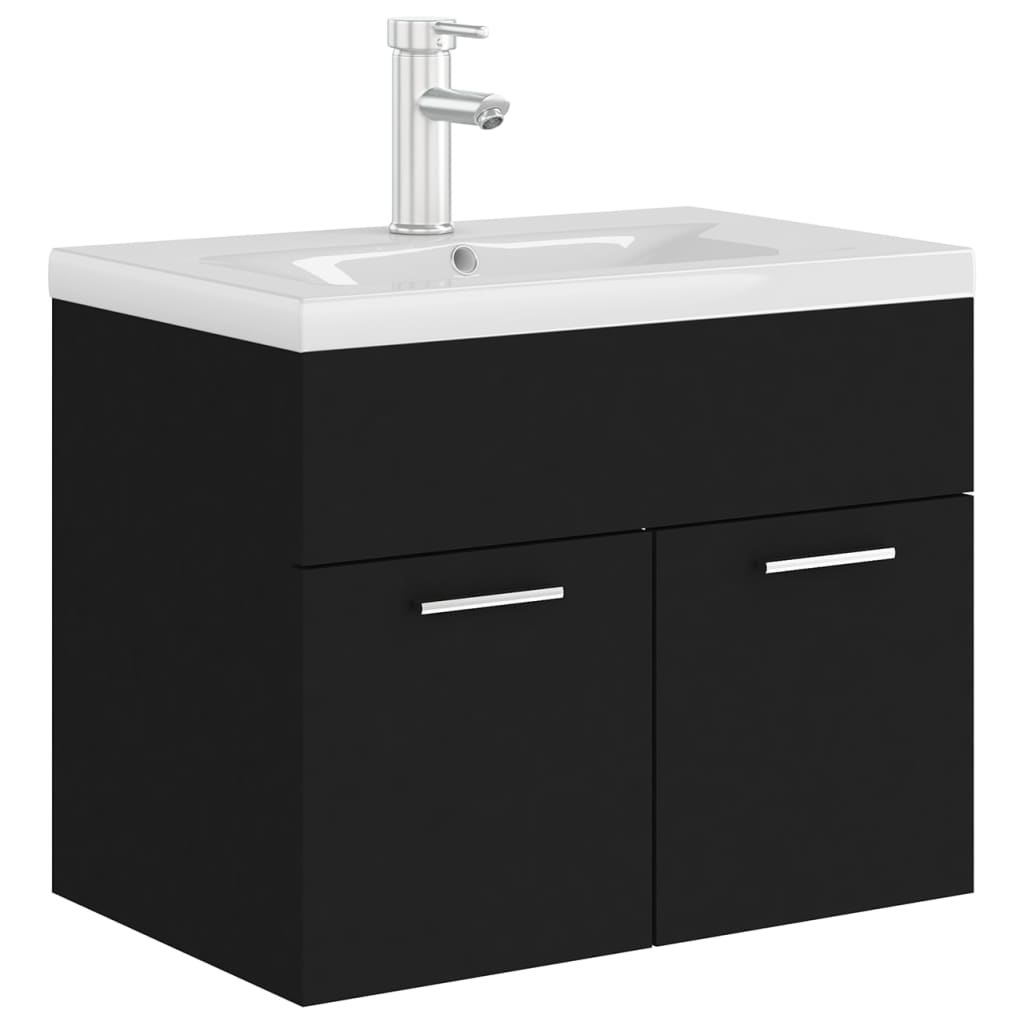 vidaXL Sink Cabinet with Built-in Basin Black Engineered Wood