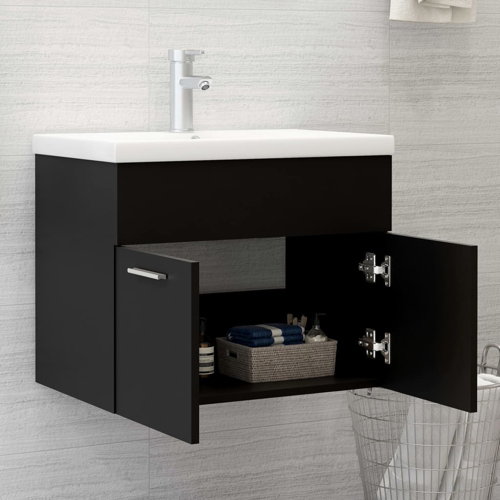 vidaXL Sink Cabinet with Built-in Basin Black Engineered Wood