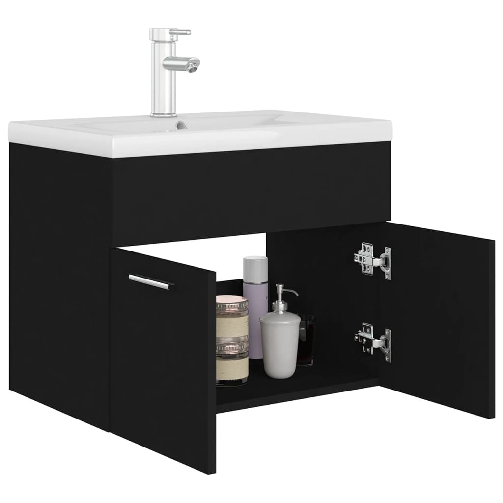 vidaXL Sink Cabinet with Built-in Basin Black Engineered Wood