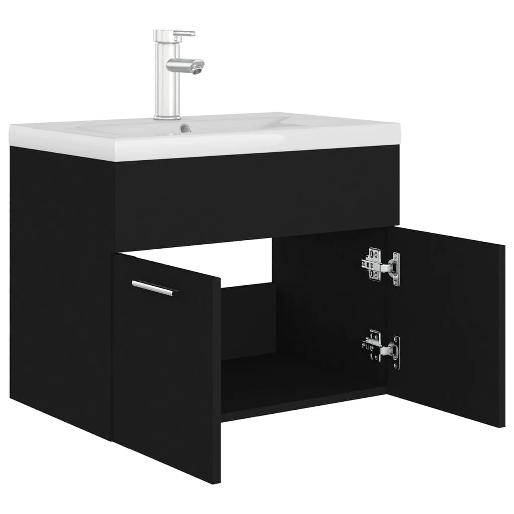 vidaXL Sink Cabinet with Built-in Basin Black Engineered Wood