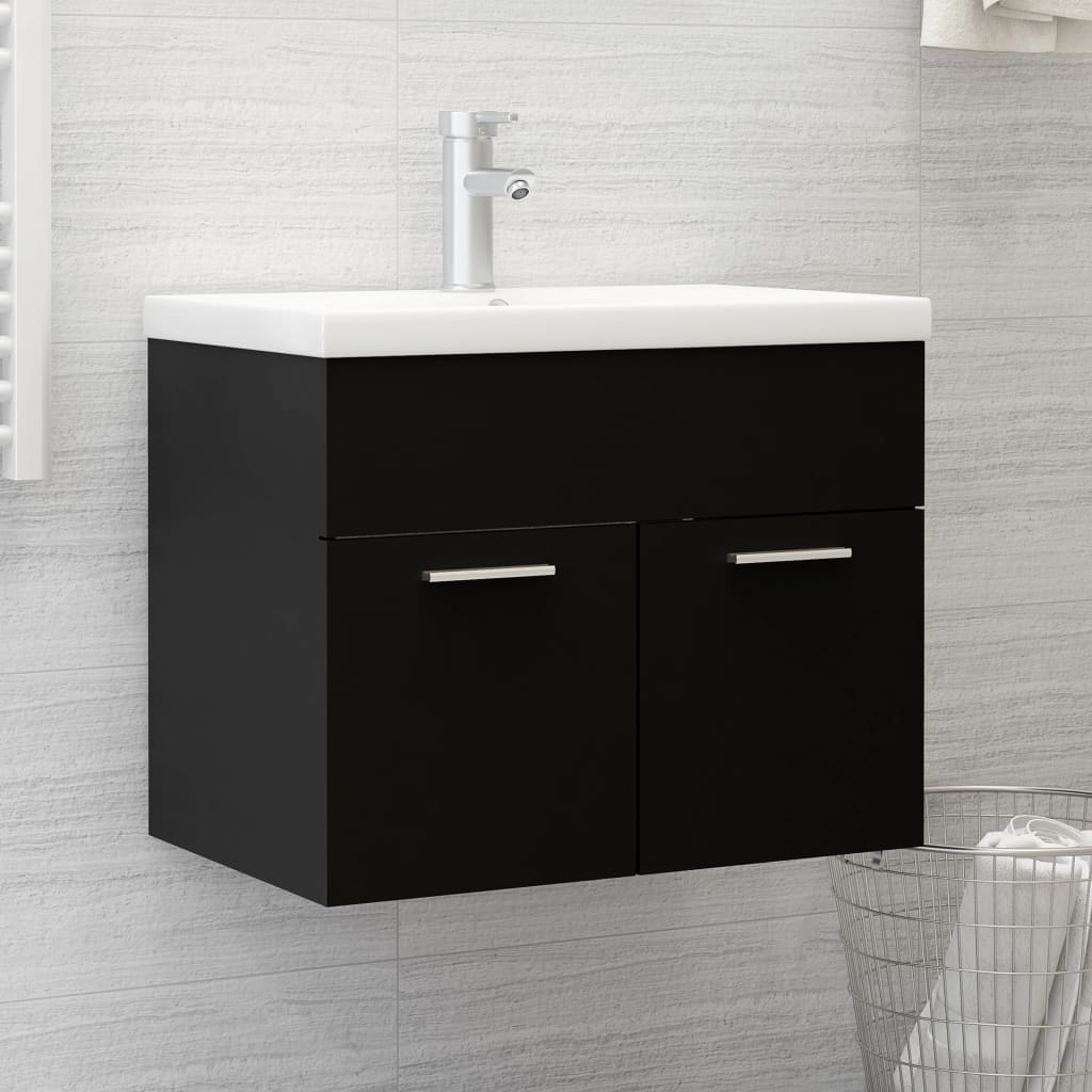 vidaXL Sink Cabinet with Built-in Basin Black Engineered Wood