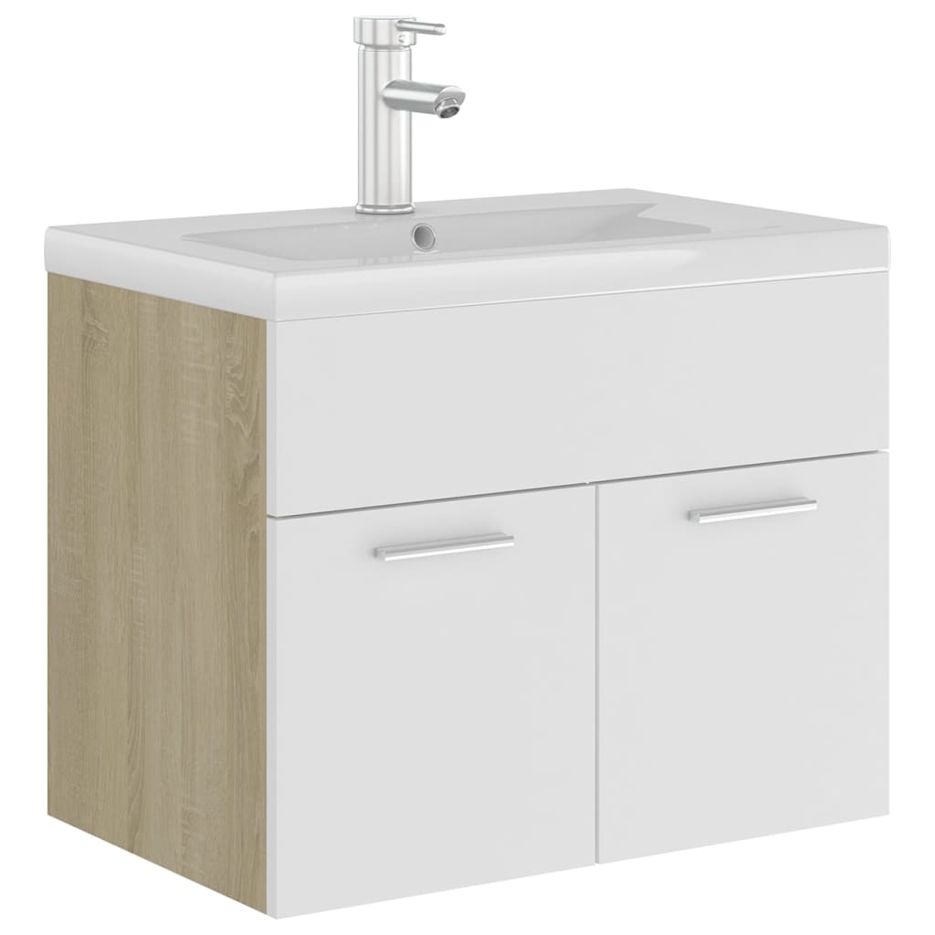 vidaXL Sink Cabinet with Built-in Basin White and Sonoma Oak Engineered Wood