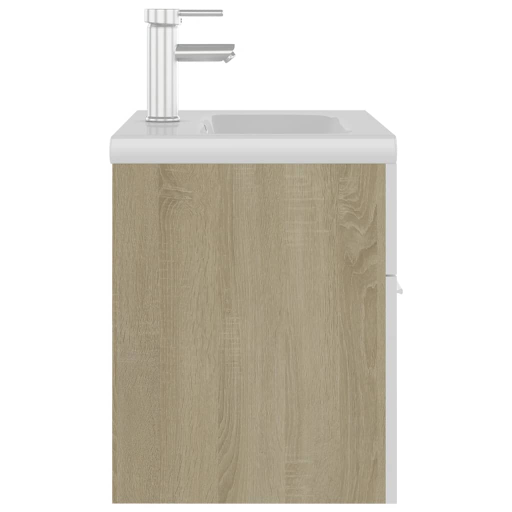 vidaXL Sink Cabinet with Built-in Basin White and Sonoma Oak Engineered Wood