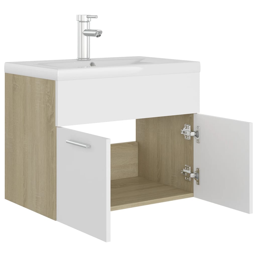 vidaXL Sink Cabinet with Built-in Basin White and Sonoma Oak Engineered Wood