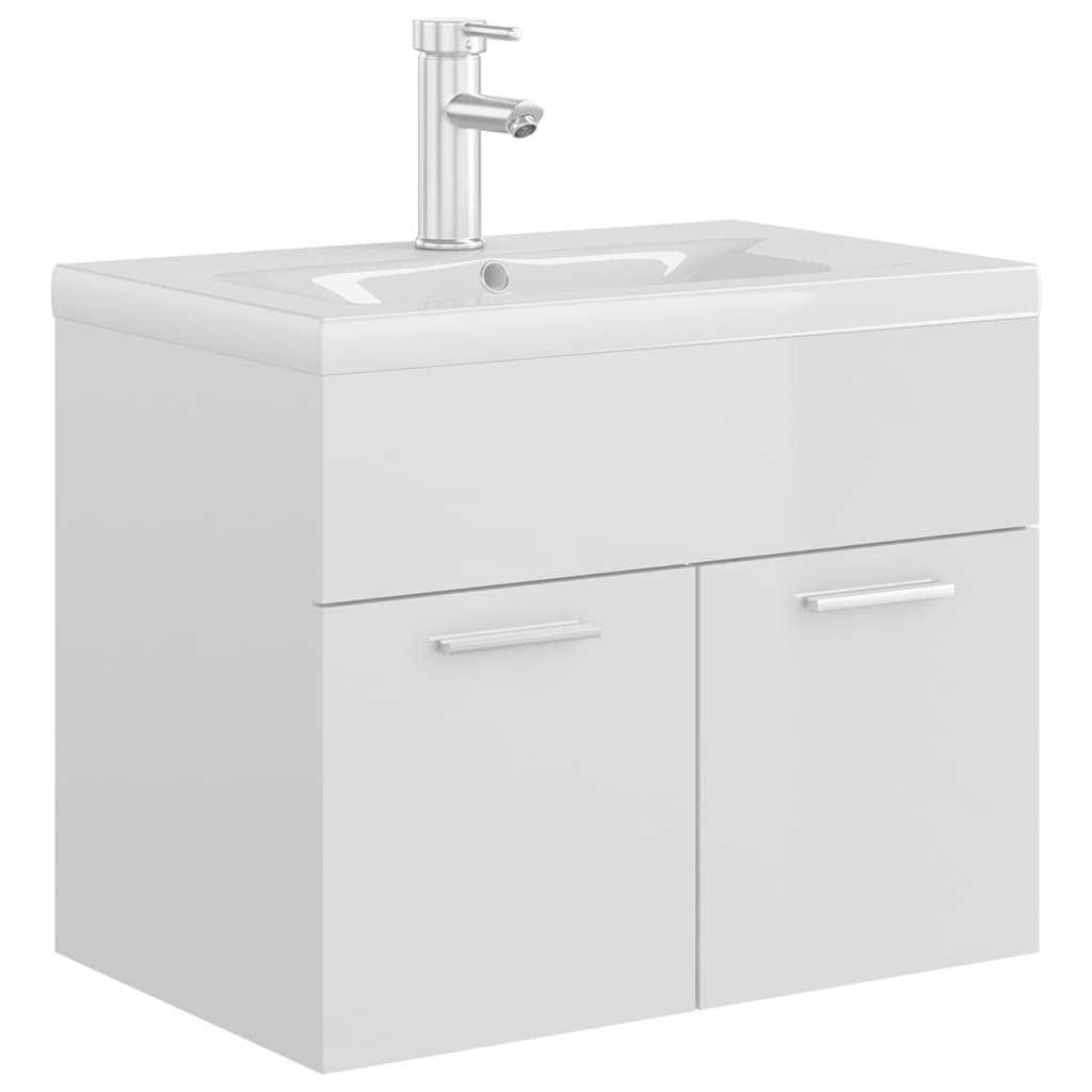 vidaXL Sink Cabinet with Built-in Basin High Gloss White Engineered Wood