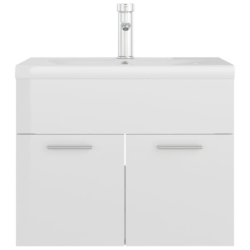 vidaXL Sink Cabinet with Built-in Basin High Gloss White Engineered Wood