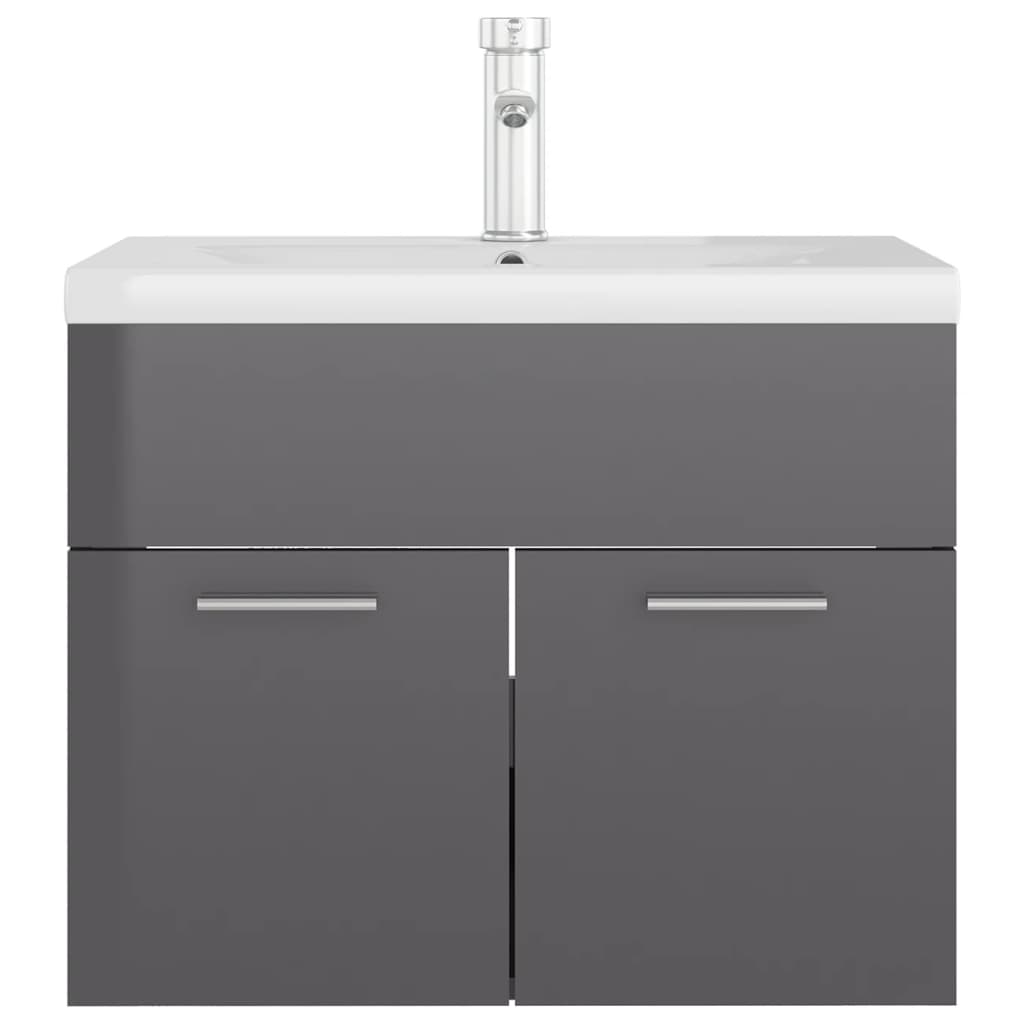 vidaXL Sink Cabinet with Built-in Basin High Gloss Grey Engineered Wood