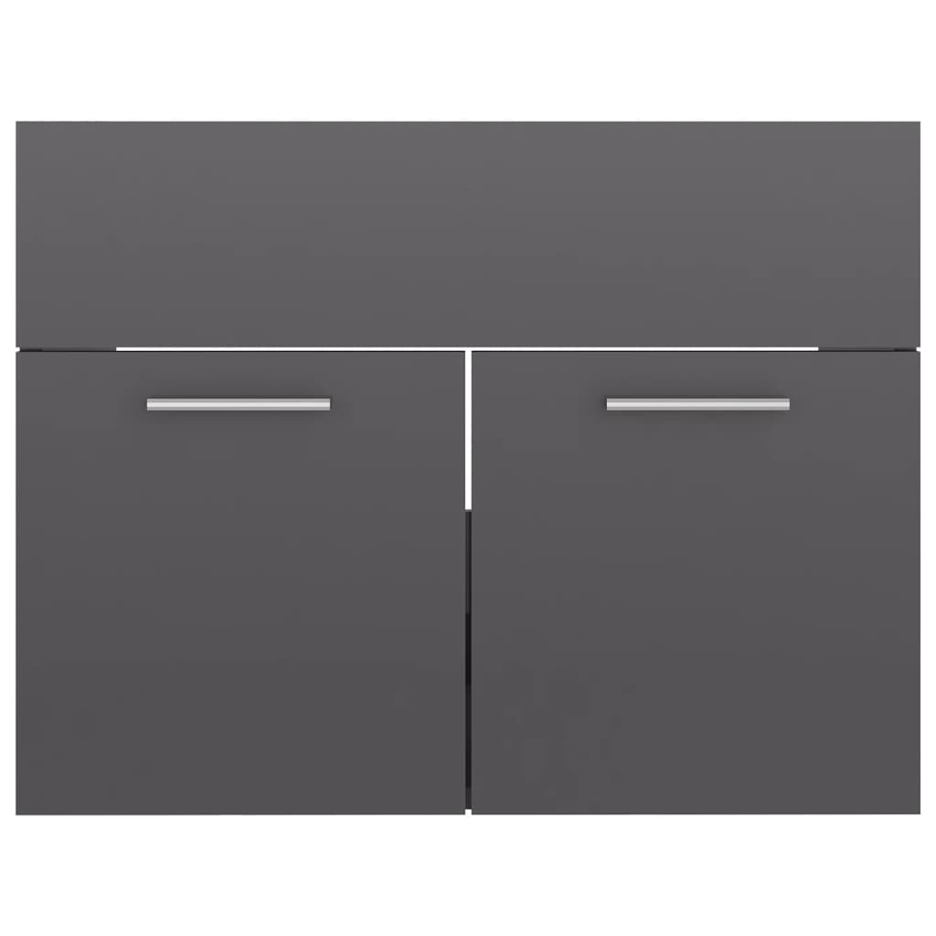 vidaXL Sink Cabinet with Built-in Basin High Gloss Grey Engineered Wood