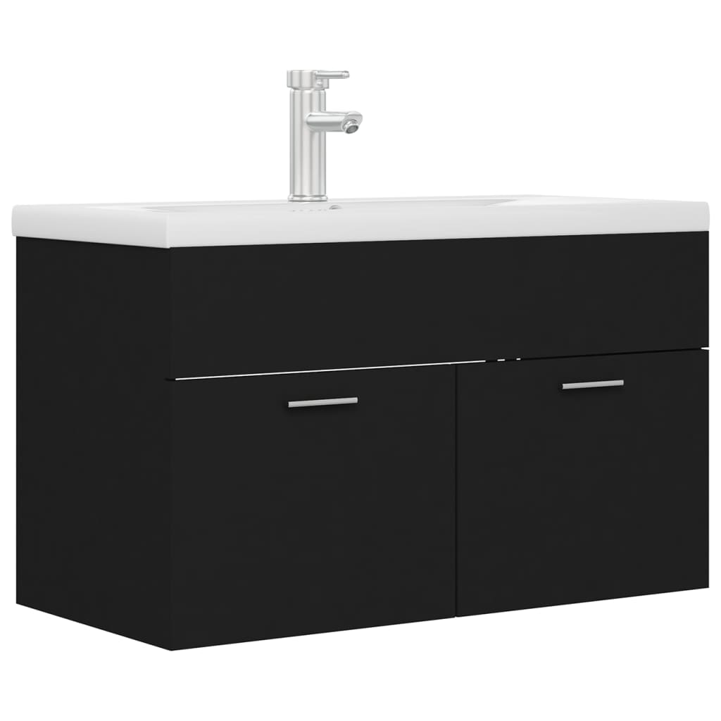 vidaXL Sink Cabinet with Built-in Basin Black Engineered Wood