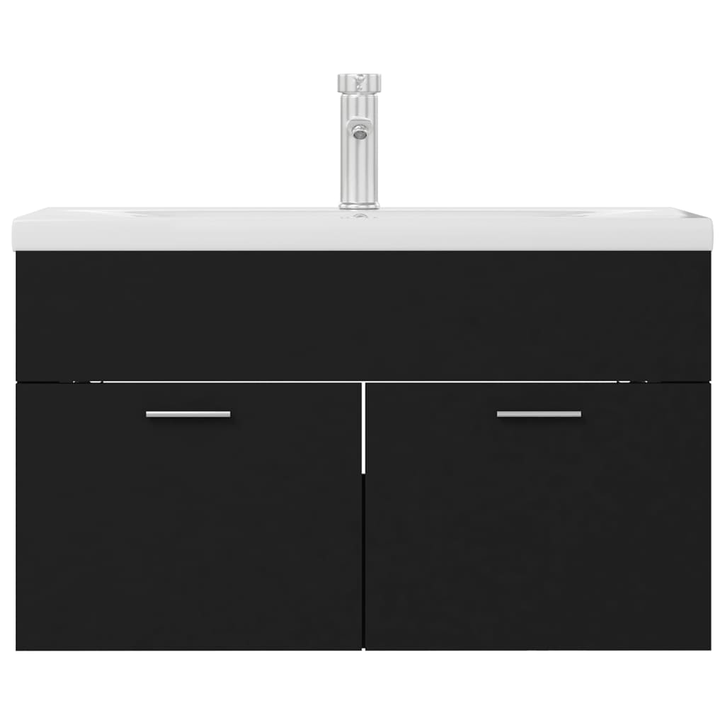 vidaXL Sink Cabinet with Built-in Basin Black Engineered Wood