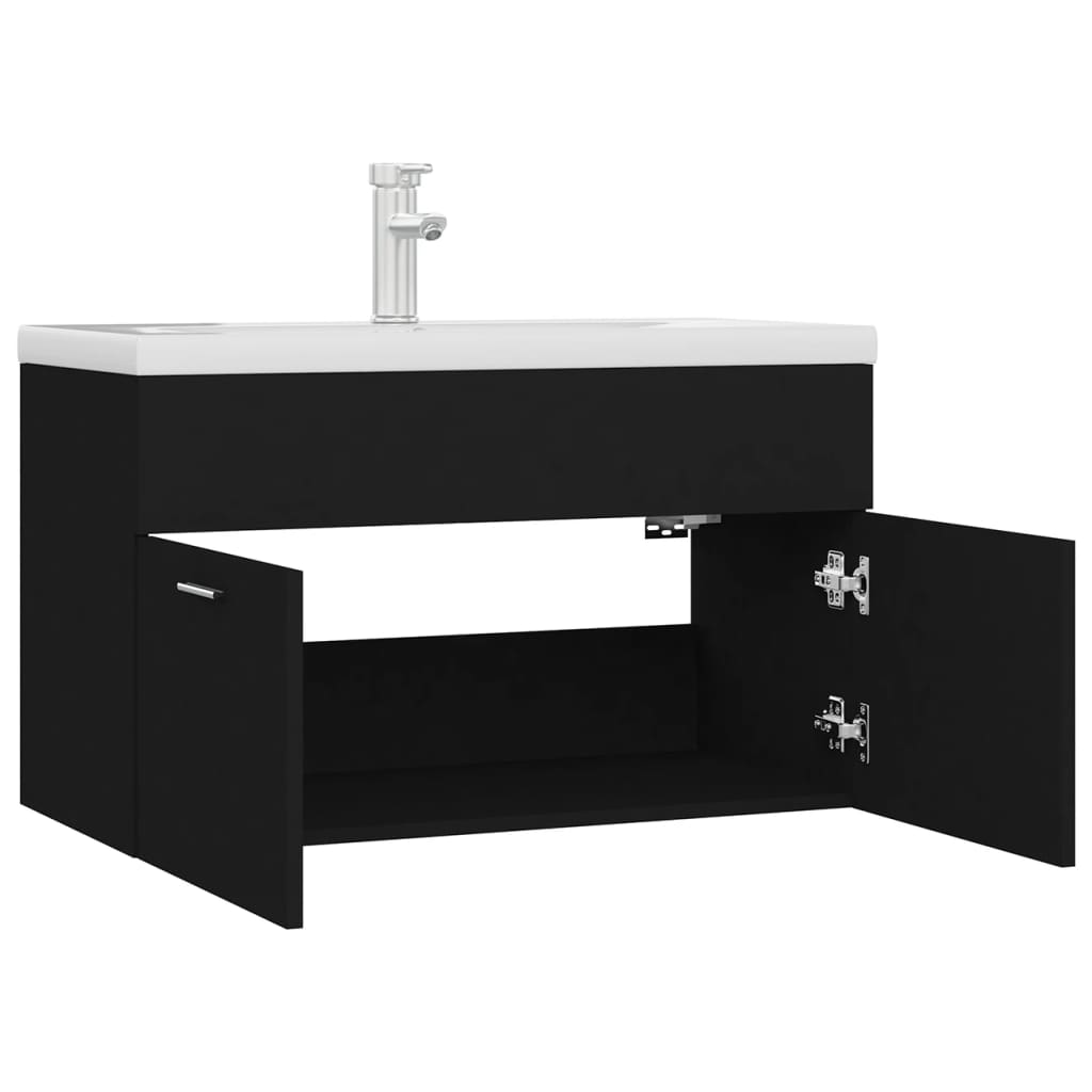 vidaXL Sink Cabinet with Built-in Basin Black Engineered Wood