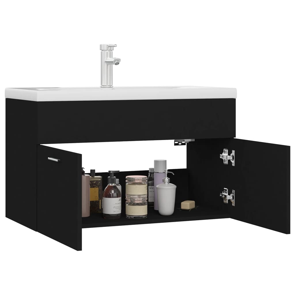 vidaXL Sink Cabinet with Built-in Basin Black Engineered Wood