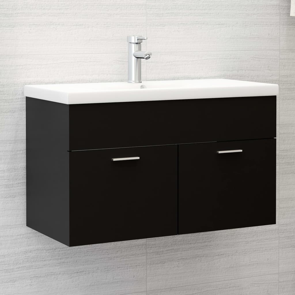 vidaXL Sink Cabinet with Built-in Basin Black Engineered Wood