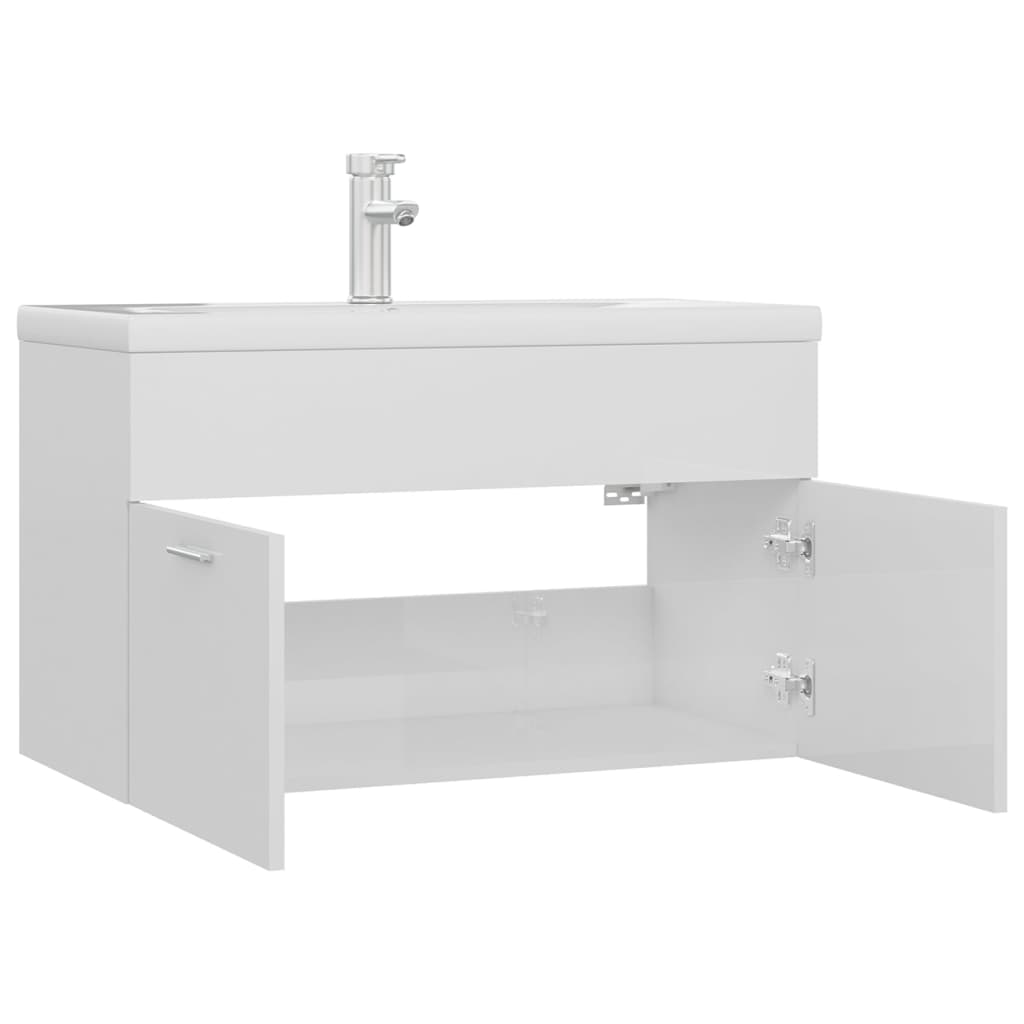 vidaXL Sink Cabinet with Built-in Basin High Gloss White Engineered Wood