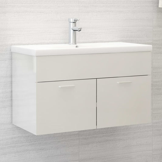 vidaXL Sink Cabinet with Built-in Basin High Gloss White Engineered Wood