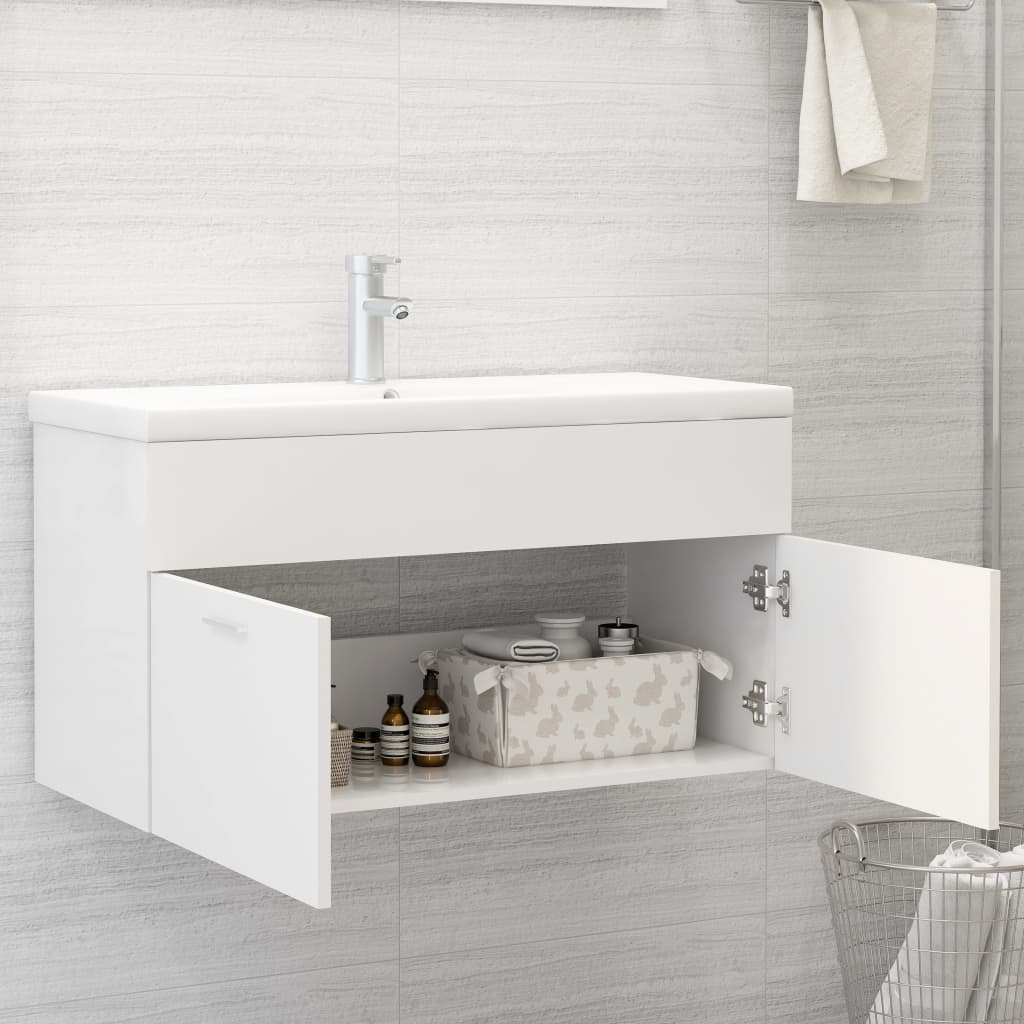 vidaXL Sink Cabinet with Built-in Basin White Engineered Wood