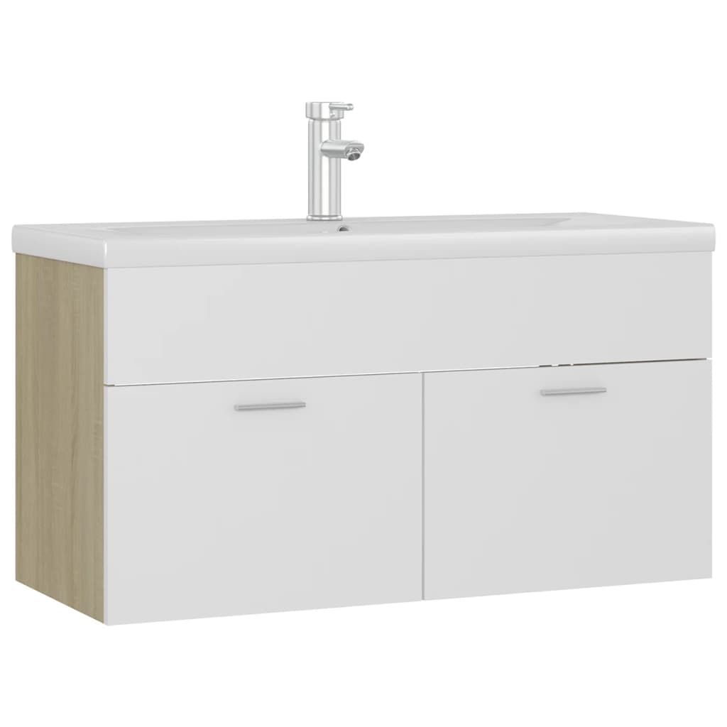 vidaXL Sink Cabinet with Built-in Basin White and Sonoma Oak Engineered Wood