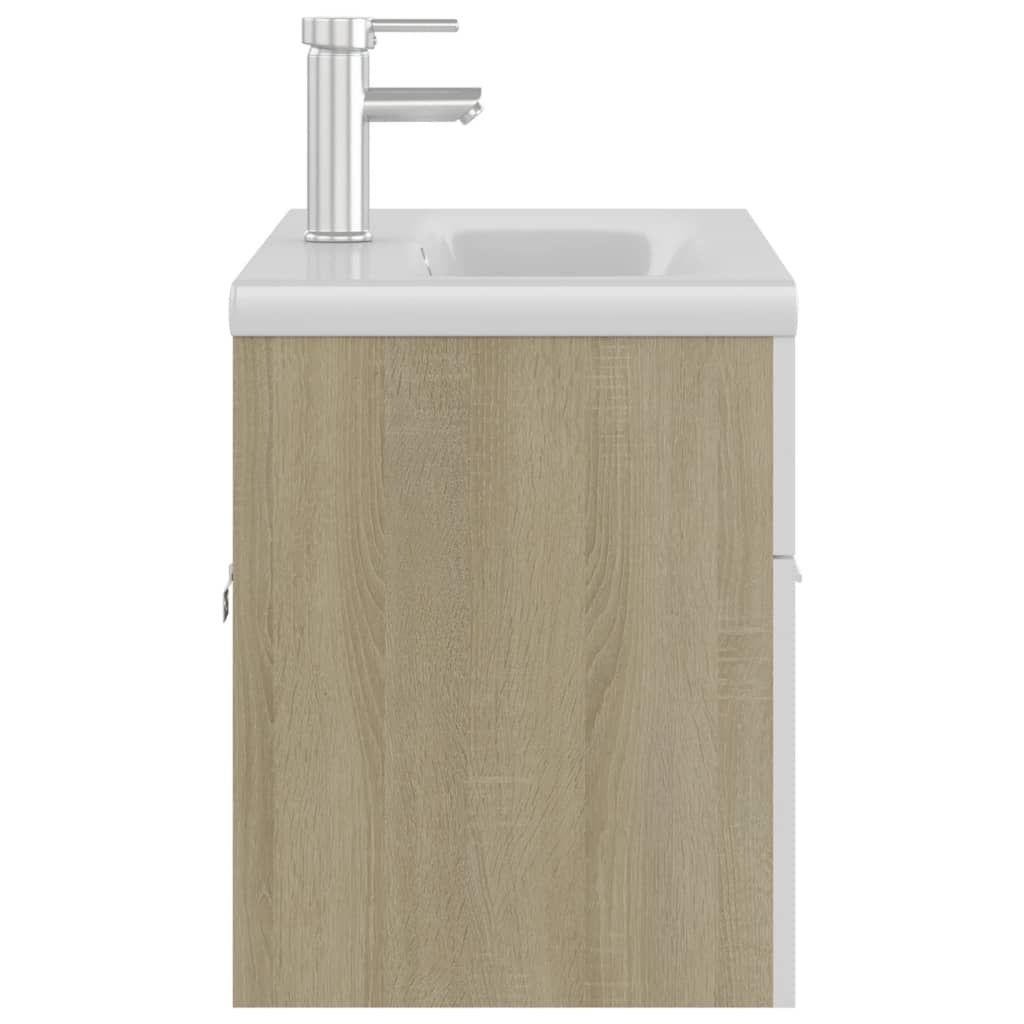 vidaXL Sink Cabinet with Built-in Basin White and Sonoma Oak Engineered Wood