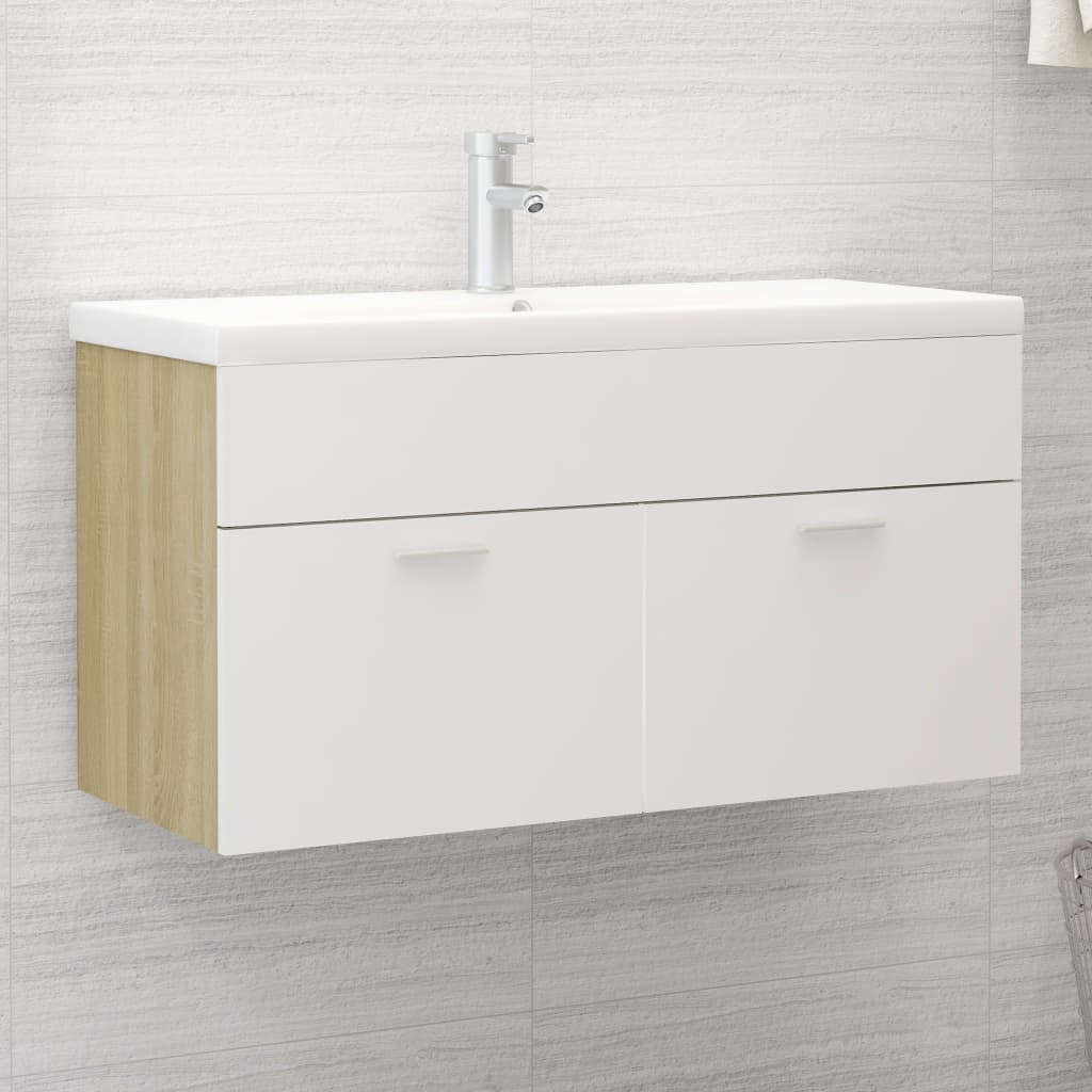 vidaXL Sink Cabinet with Built-in Basin White and Sonoma Oak Engineered Wood