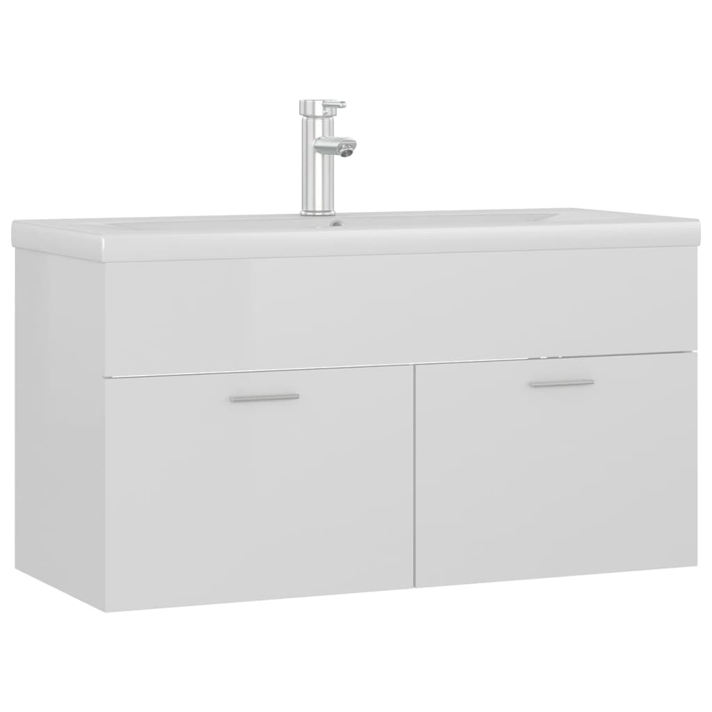 vidaXL Sink Cabinet with Built-in Basin High Gloss White Engineered Wood