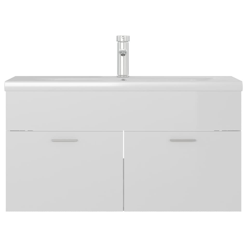 vidaXL Sink Cabinet with Built-in Basin High Gloss White Engineered Wood