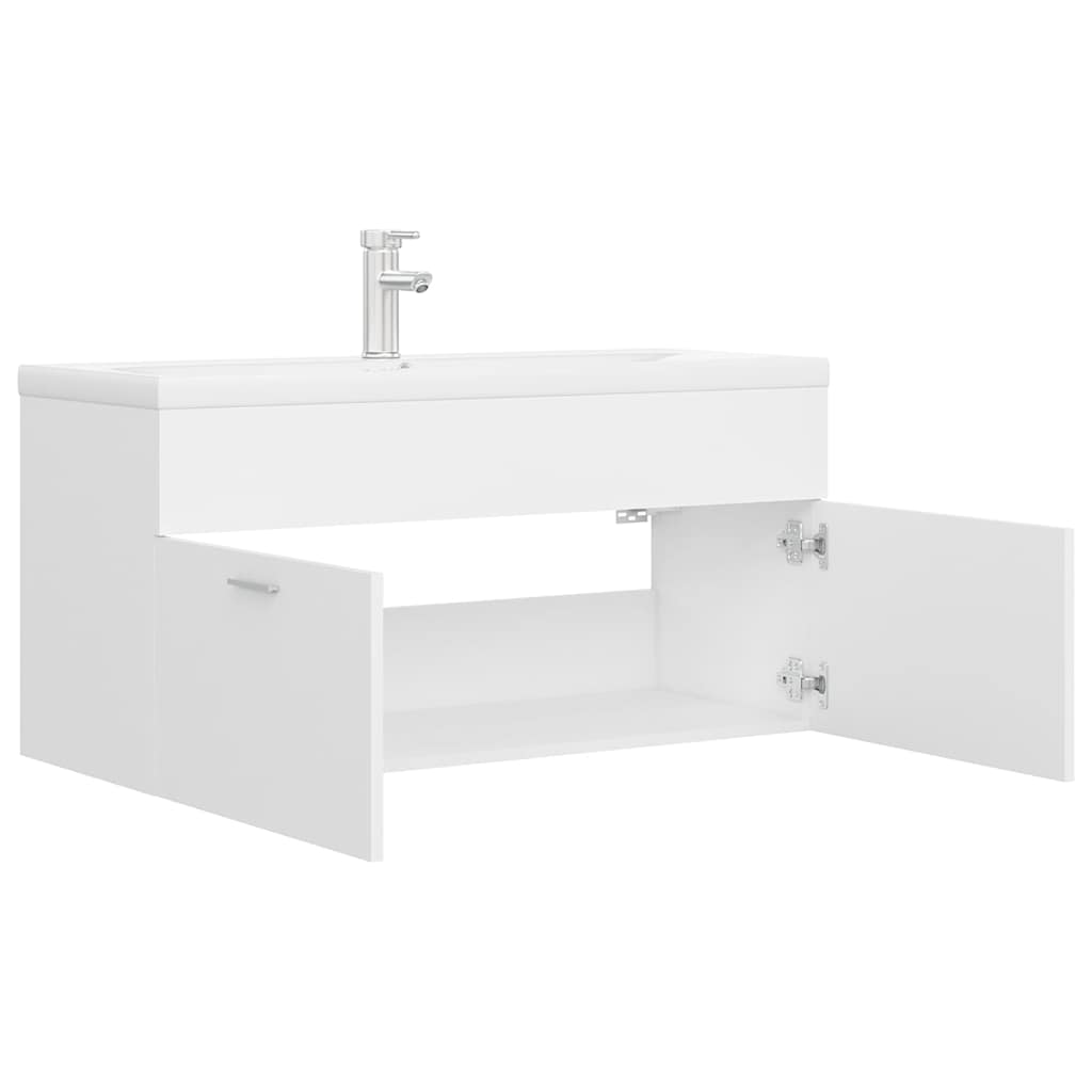 Sink Cabinet with Built-in Basin White Engineered Wood
