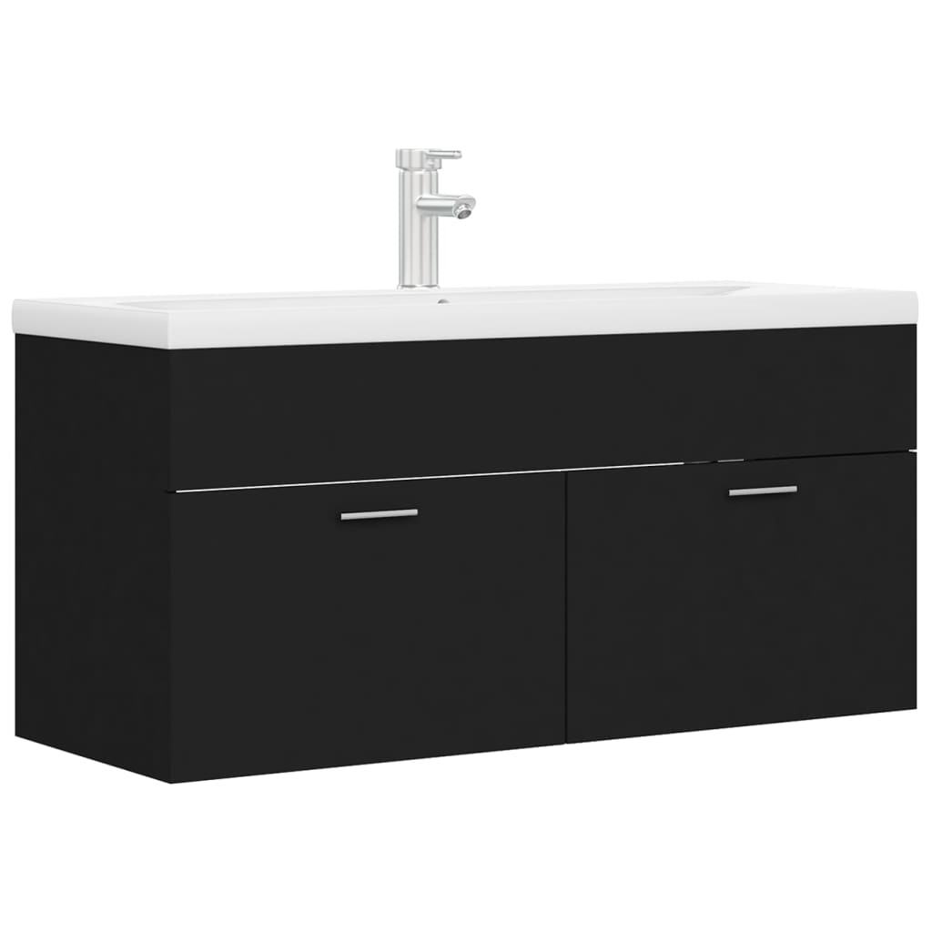 vidaXL Sink Cabinet with Built-in Basin Black Engineered Wood