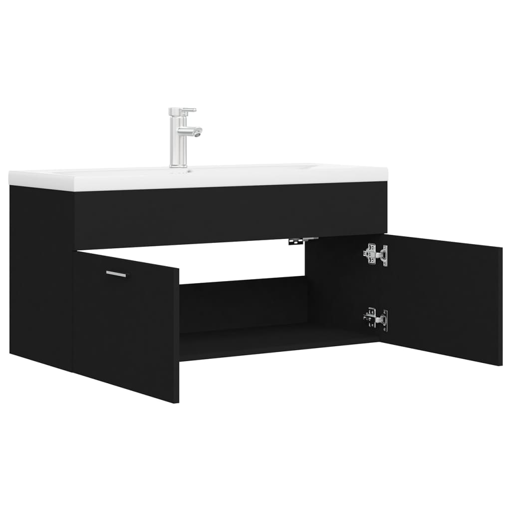 vidaXL Sink Cabinet with Built-in Basin Black Engineered Wood