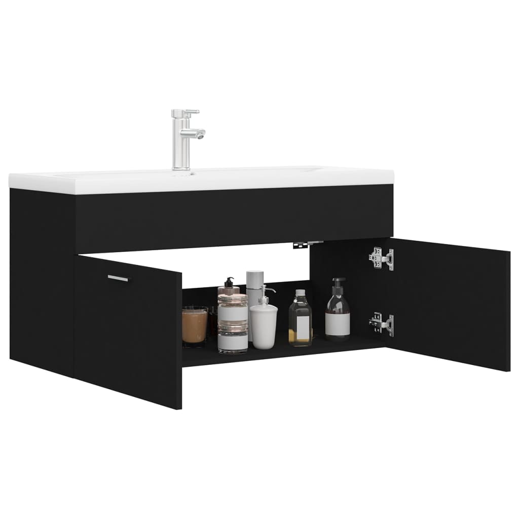 vidaXL Sink Cabinet with Built-in Basin Black Engineered Wood