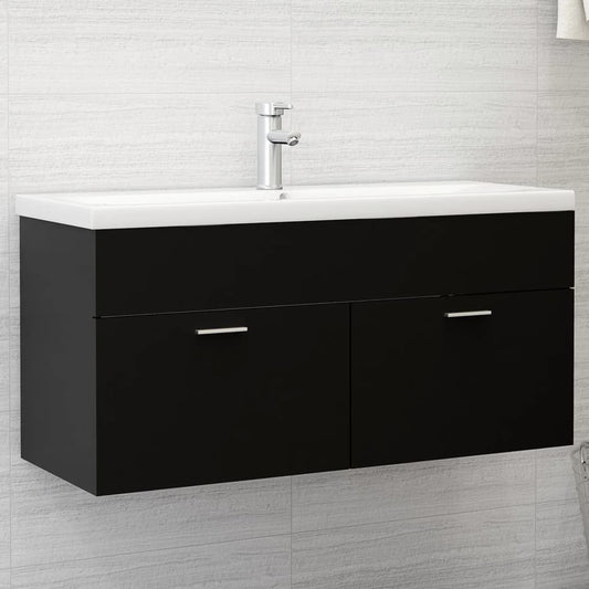 vidaXL Sink Cabinet with Built-in Basin Black Engineered Wood