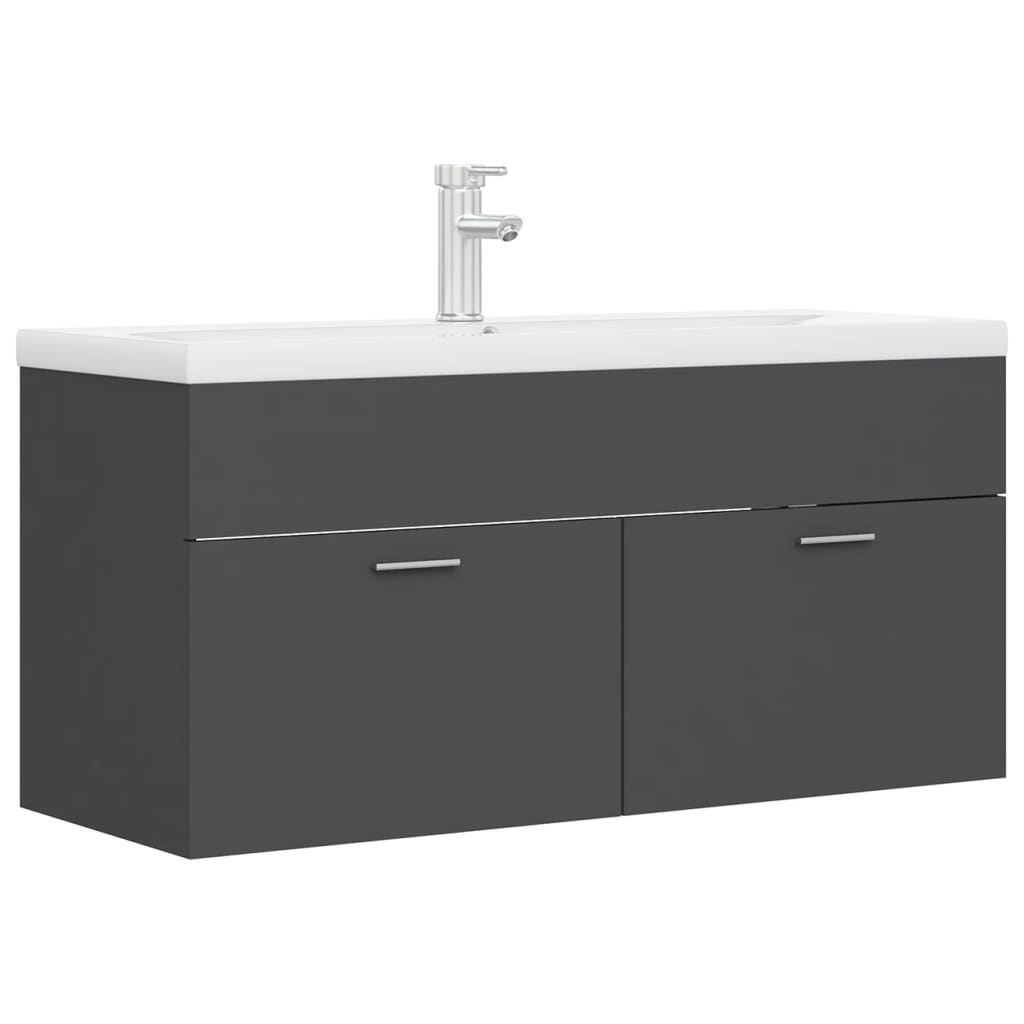 vidaXL Sink Cabinet with Built-in Basin Grey Engineered Wood