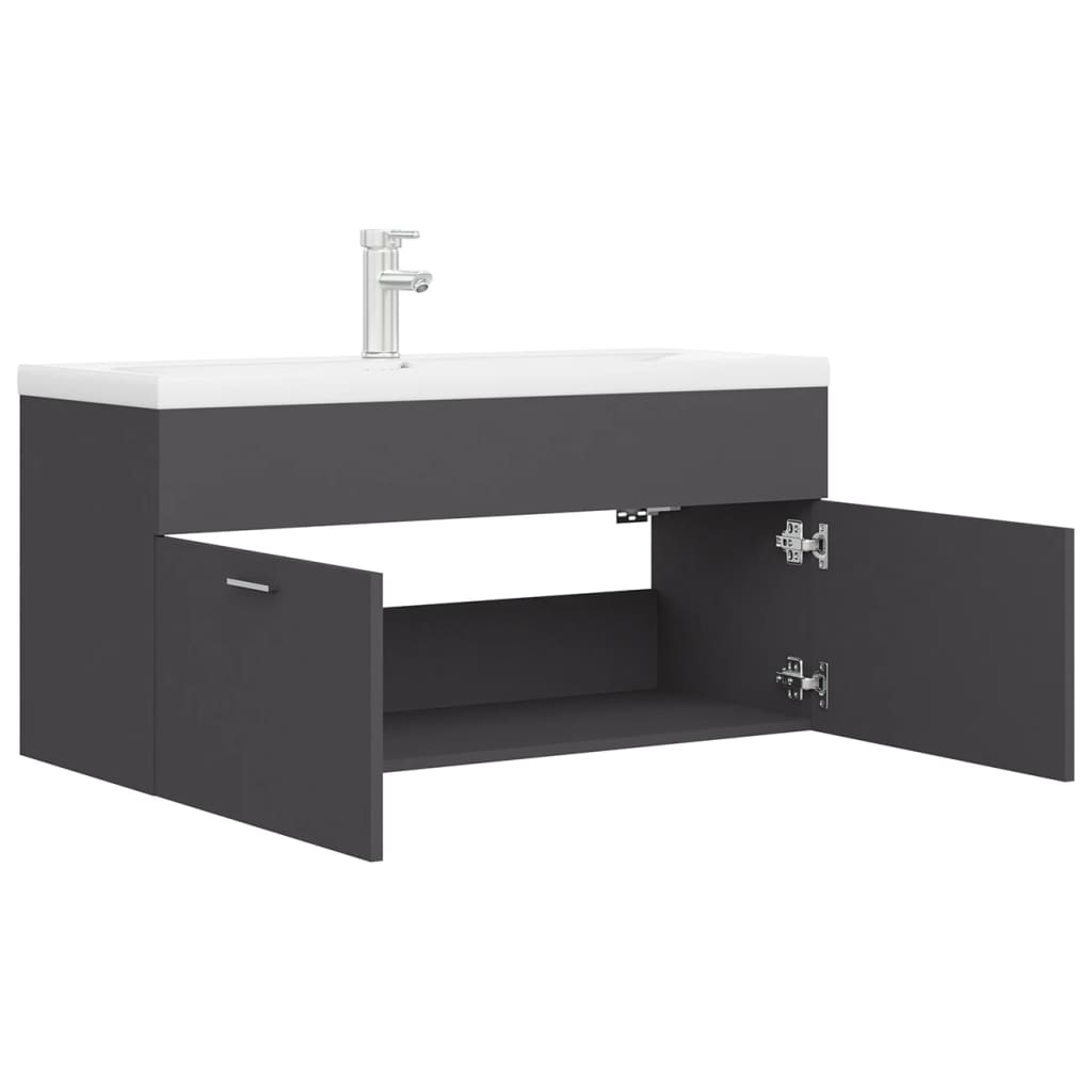 vidaXL Sink Cabinet with Built-in Basin Grey Engineered Wood