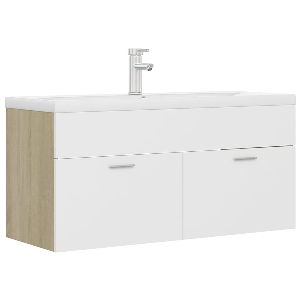 vidaXL Sink Cabinet with Built-in Basin White and Sonoma Oak Engineered Wood