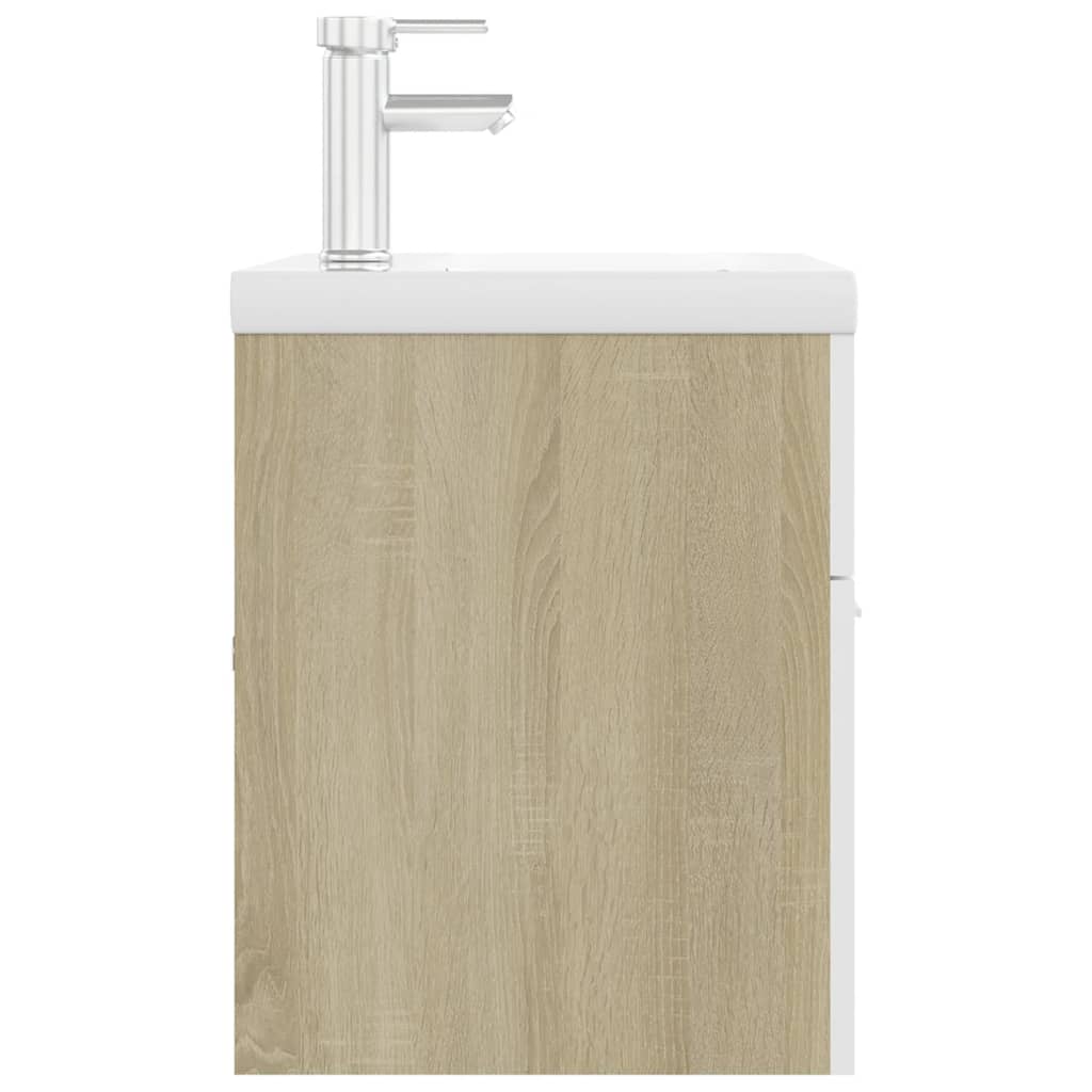 vidaXL Sink Cabinet with Built-in Basin White and Sonoma Oak Engineered Wood