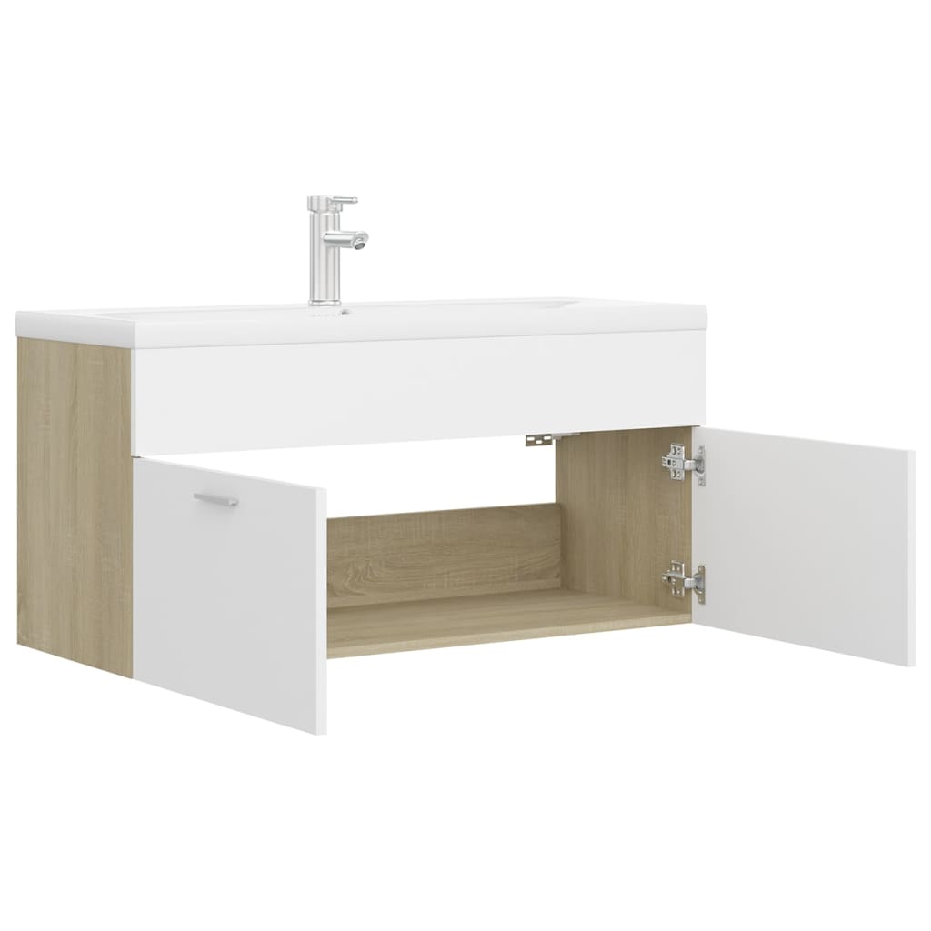 vidaXL Sink Cabinet with Built-in Basin White and Sonoma Oak Engineered Wood