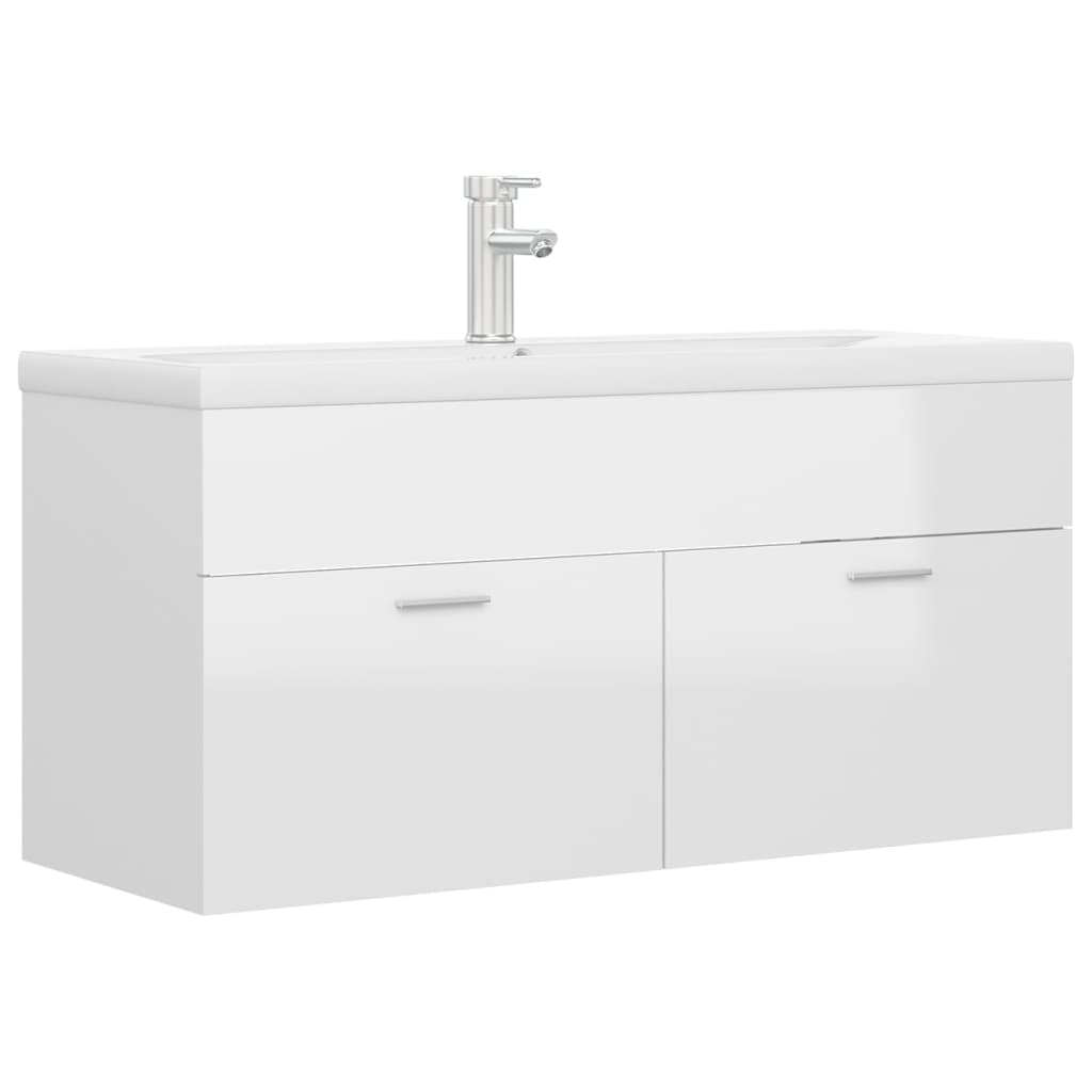 vidaXL Sink Cabinet with Built-in Basin High Gloss White Engineered Wood