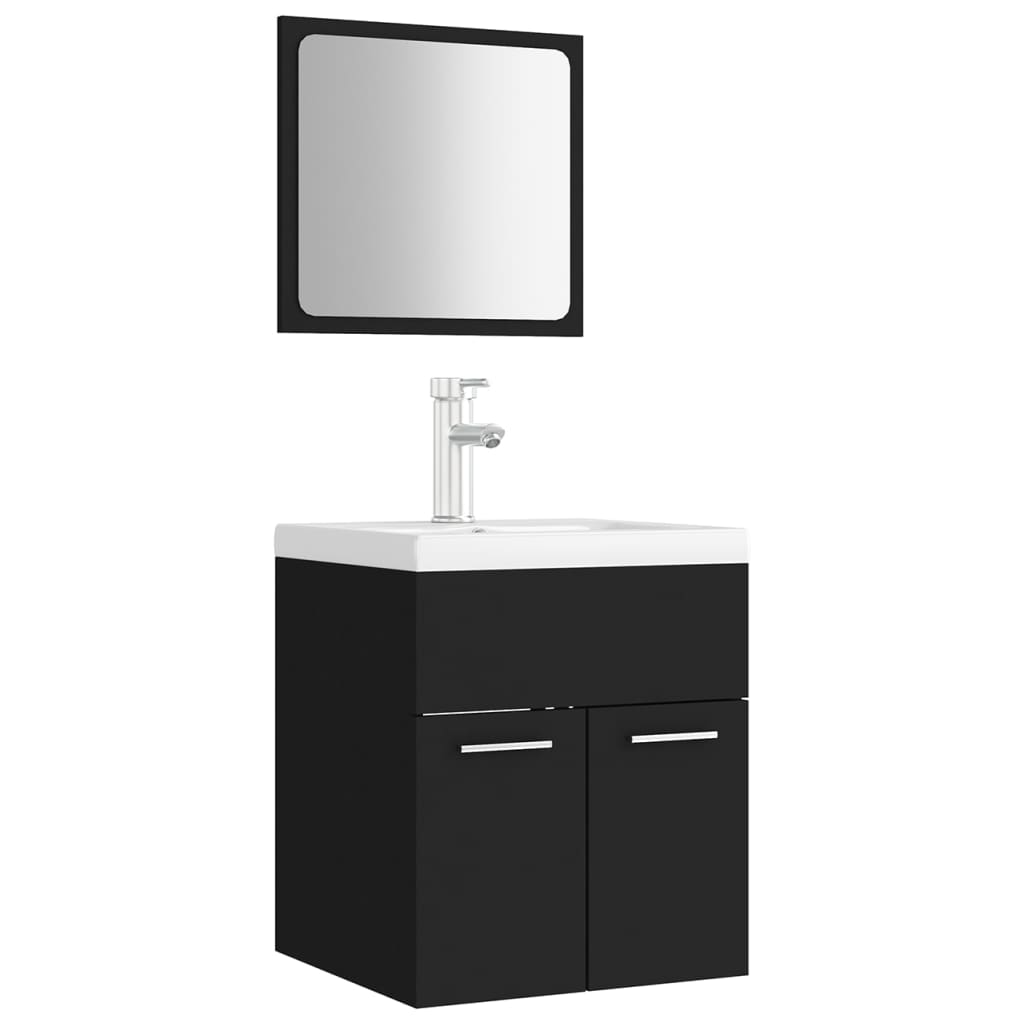 Bathroom Furniture Set | Black | Engineered wood, Ceramic | Compact