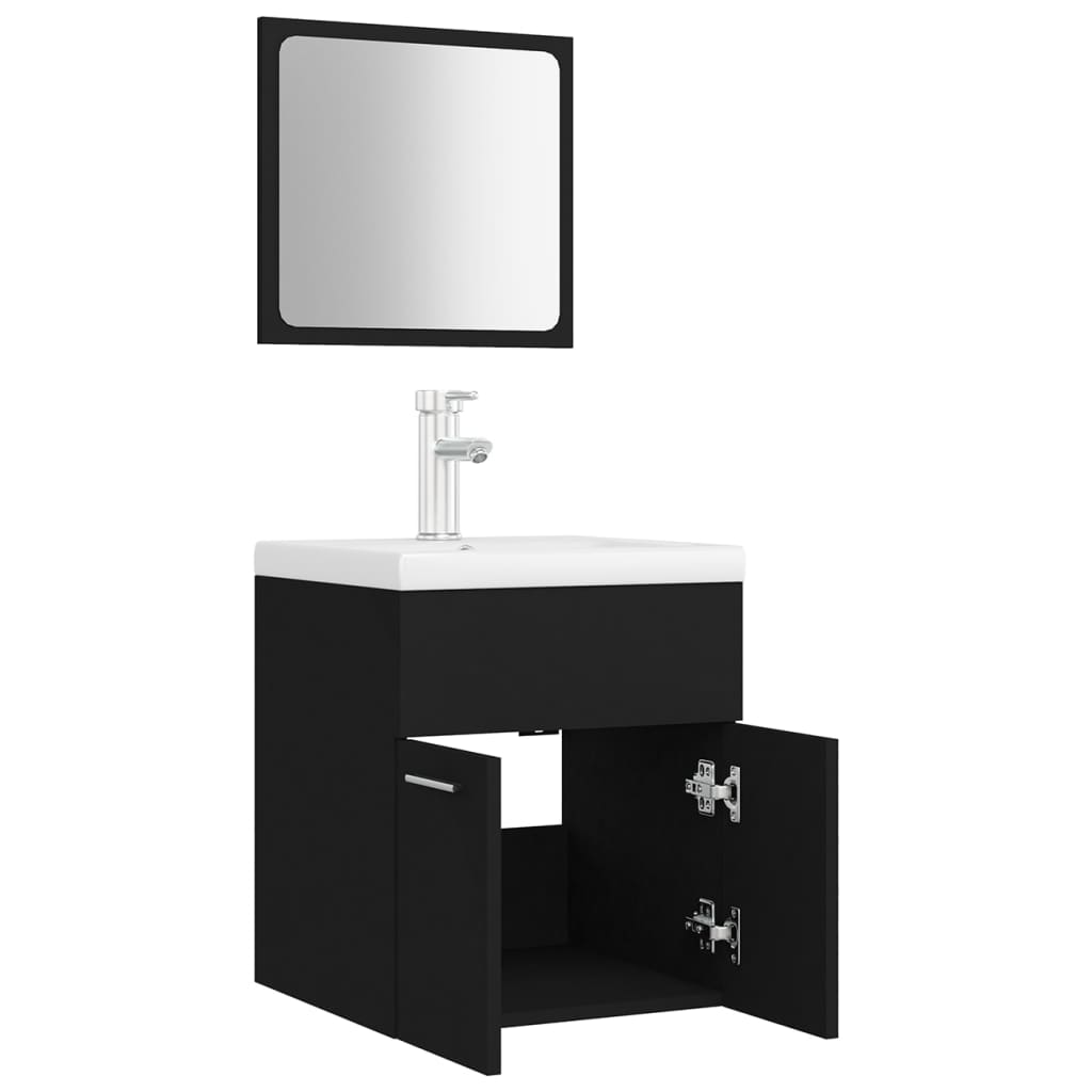 Bathroom Furniture Set | Black | Engineered wood, Ceramic | Compact