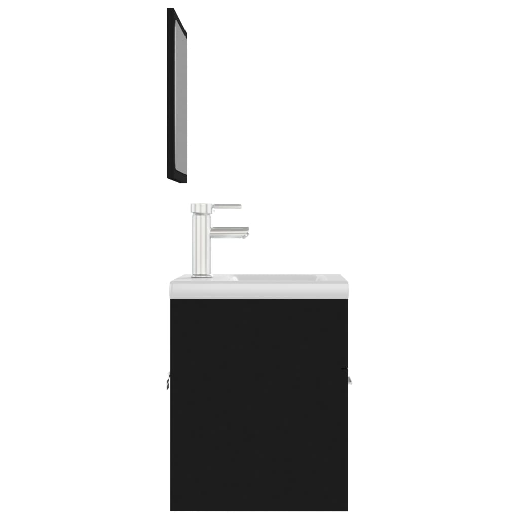 Bathroom Furniture Set | Black | Engineered wood, Ceramic | Compact