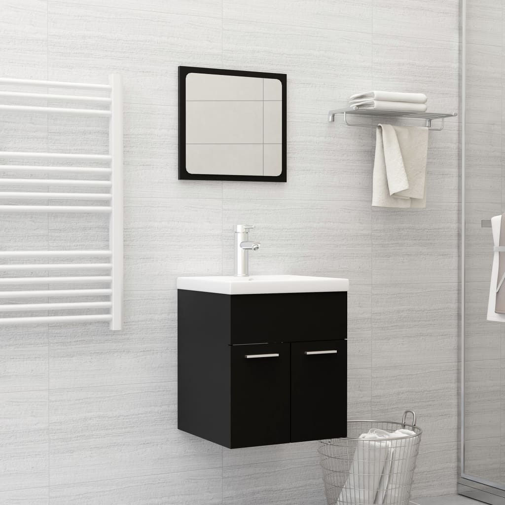 Bathroom Furniture Set | Black | Engineered wood, Ceramic | Compact